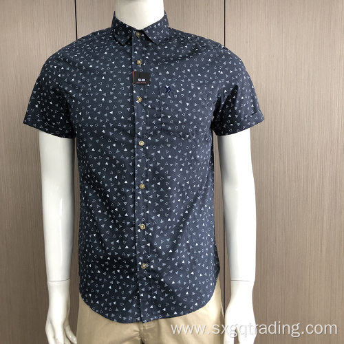 Male 100% cotton embroidery short sleeve print shirt